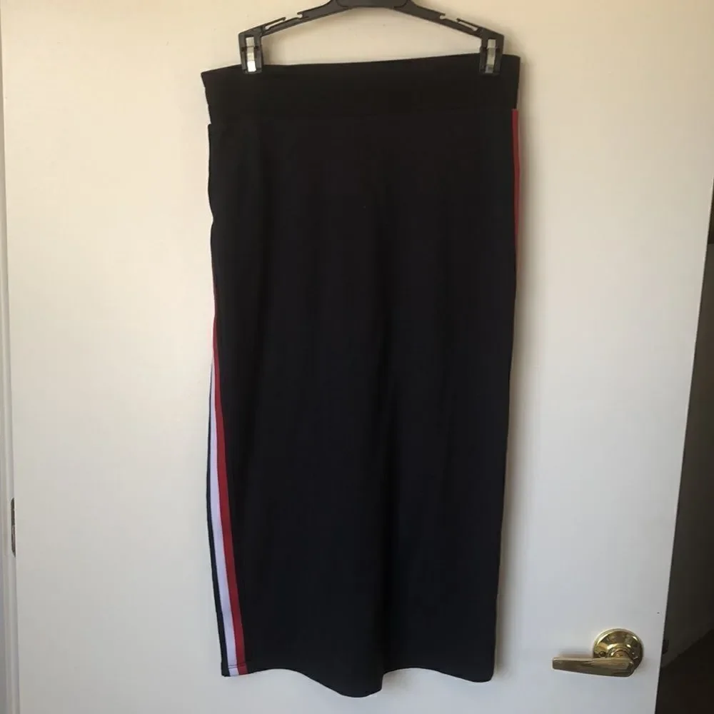 Tommy Hilfiger Knit Side Stripe MIDI Skirt Size S GUC Navy